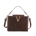 Elegant leopard print handbag with golden V buckle and adjustable crossbody strap - Leopard Print Style / Brown