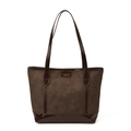 Borsa tote marrone scuro con motivi a testa di gatto e fiocco goffrati e logo oro - Marrone