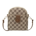 Mini-Umhängetasche in Muschelform aus beigem Stoff mit braunen Monogramm-Mustern - Beige