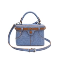 Borsa a scatola in denim blu con dettaglio cintura in pelle marrone e metallo argento - 16.5x8x12cm / Azzurro