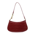Deep red crocodile embossed baguette bag with metallic gold chain link shoulder strap - Burgundy