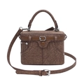 Borsa a mano marrone a forma di scatola con trama denim e tracolla regolabile donna - 16.5x8x12cm / Marrone