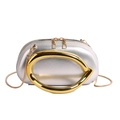 Silver metallic evening clutch with oversized gold curved handle and chain strap - Silver