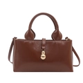 Borsa vintage da donna in pelle marrone con esclusivo ornamento a zucca dorata - Cuoio