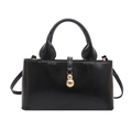 Elegante borsa a mano nera lucida con ciondolo dorato e tracolla rimovibile da donna - Nero