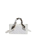 Elegant white quilted handbag with embroidery and a silk scarf wrapped on the handle - White