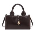 Glossy dark brown bucket bag with a golden gourd pendant and dual strap handles - Dark Brown