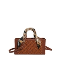 Brown luxury handbag with diamond embroidery, silk scarf handle and 18K detail - Brown
