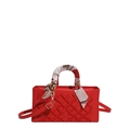 Elegant red embroidered quilted handbag with silk scarf handle and golden hardware - Red
