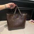 Retro dark brown large capacity tote bag with gold lettering and adjustable straps - Coffee
