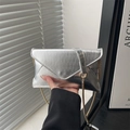 Chic silver pleated envelope bag with gold chain strap for women, casual crossbody style - Silver