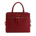 Retro red crossbody handbag for women with herringbone woven texture and dual handles - Red