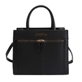 Chic black faux leather crossbody bag with animal texture and gold zippers - Black