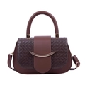 Minimalist brown crossbody bag with woven texture and gold hardware on white background - Brown