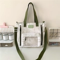 Bolso bandolera de lona blanca con correas verdes y bolsillo transparente de estilo chino - Verde