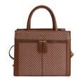 Brown herringbone crossbody handbag with leather details and adjustable shoulder strap - Brown