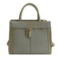 Olive green herringbone woven crossbody bag with leather trim and top handle design - Green
