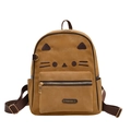 Sac à dos chat jaune moutarde en cuir PU avec oreilles mignonnes et broderies - Style Chat de Dessin Animé / Kaki