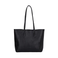 Bolso tote grande de cuero negro mate minimalista con correas dobles al hombro - Negro
