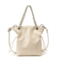 Borsa a secchiello bianco crema con coulisse e manico a catena in argento lucido - Senza Ciondolo / Bianco
