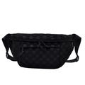 Large black checkered crossbody sports bag with matte texture and dual zipper compartments - Black