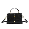 Retro black leather and suede crossbody bag with gold hardware and top handle - Black