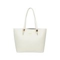 Classic white leather tote bag with gold lettering and adjustable shoulder strap - White