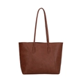 Bolso tote retro grande de cuero PU marrón con correas dobles y detalles de logotipo - Marrón