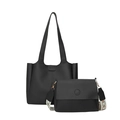 Zwarte grote tote bag set met stijlvolle geborduurde schouderband en crossbody tas - Schoudertasset / Zwart