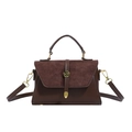 Vintage dark brown trapezoid handbag in frosted and smooth leather with gold ring - Brown
