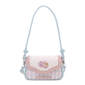 Borsa a tracolla a quadretti rosa e blu con fiocco e ciliegia per ragazze - Blu Nebbia