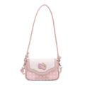 Borsa a tracolla a quadretti rosa e bianca con ricamo a mela e fiocco su sfondo bianco - Rosa Sakura