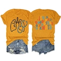 Detail of vintage 'Good Day' slogan print on yellow T-shirt back with denim shorts - S / Mustard Yellow