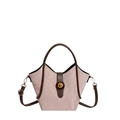Borsa a secchiello rosa con manici marroni e fibbia dorata, elegante borsa a mano per pendolari - Rosa