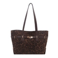 Retro suède shopper met luipaardprint, grote capaciteit en gouden ring gesp detail - Luipaardprint