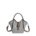 Bolso bandolera plisado plateado minimalista con asas marrones y cierre dorado - Gris