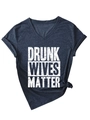 Detail of V-neck cotton T-shirt featuring rolled sleeves and side knot tie accent - Navy Blue (White Font)