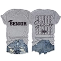Front and back detail of Senior 2026 grey t-shirt with graduate cap and bold artistic font - Light Grey (Black Font)