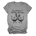 Detail of grey crewneck T-shirt with humorous chickens graphic and funny text slogan - S / Dark Grey (Black Text)