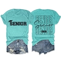 Front and back view of a mint green Senior 2026 graduation t-shirt with print - Deep Water Blue (Black Font)