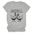 Detail of grey crewneck t-shirt showing the chicken graphic and funny slogan print - Light Grey (Black Text)