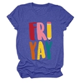 Detail van de kleurrijke Fri-Yay-kunstprint met potlood- en liniaaliconen op donkerblauw T-shirt - S / Vintage Blauw