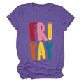 Detail van paars gemêleerd T-shirt met artistieke FRI YAY potlood- en liniaalprint - S / Paars