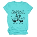 Detail of turquoise crew neck t-shirt with rolled sleeves and chicken graphic print - Deep Water Blue (Black Text)