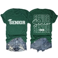 Flat lay of Senior 2026 dark green t-shirt and ripped denim shorts with back view - Vintage Green (White Font)