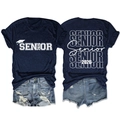 Flat lay of navy Senior 2026 t-shirt with graduation print and ripped denim shorts - Navy Blue (White Font)