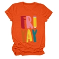 Detail van de creatieve FRI YAY potlood en liniaal opdruk op oranje katoenen t-shirt - S / Oranje
