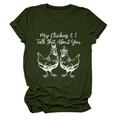 Detail of army green crewneck t-shirt featuring funny white chicken graphic and text print - Army Green (White Text)