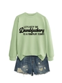 Mint green sweatshirt with slogan print paired with distressed denim shorts - S / Olive Green (Black Font)