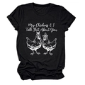 Close-up of funny chicken illustration and text print on black cotton t-shirt - Black (White Text)